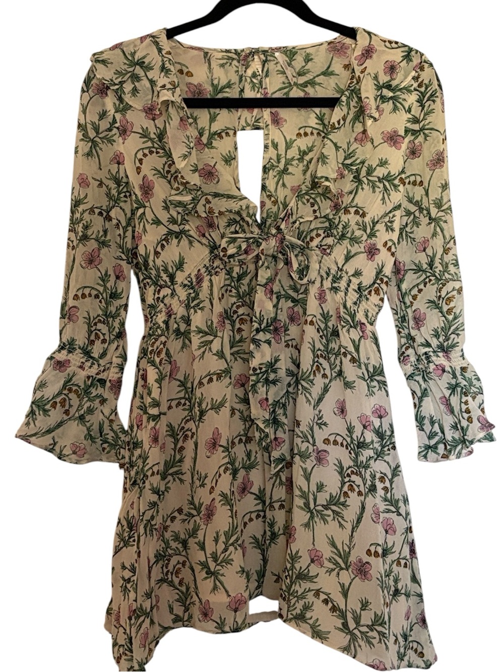 Free People Ruffle Me Up Babydoll Floral green & pink , size XS - Picture 3 of 8
